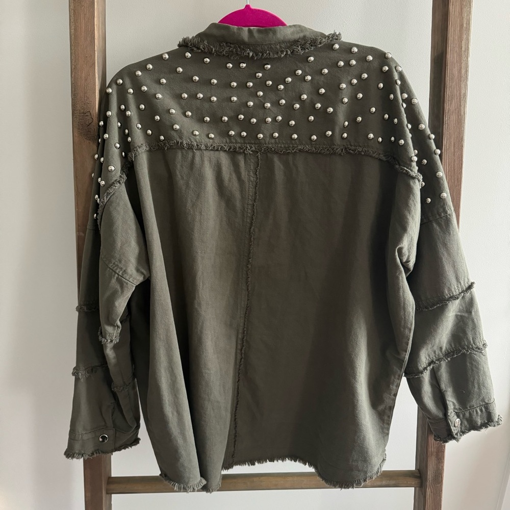 VICI Green Cotton Studded Utility Jacket - Picture 4 of 4
